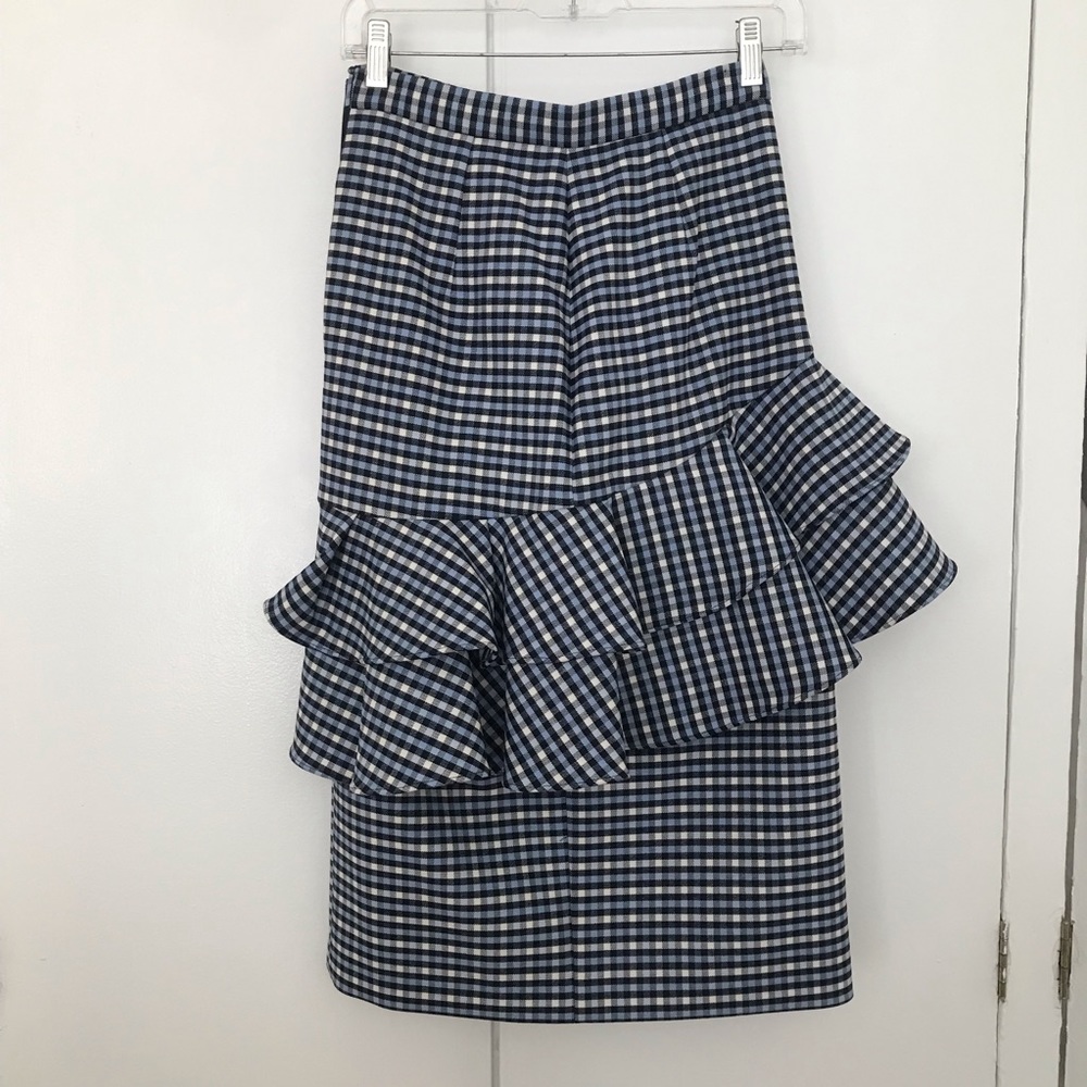 Michael Kors Collection Blue and White Checkered Pencil Skirt - Picture 2 of 11